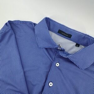 Turtleson‎ Mens L Blue Houndstooth Preppy Golf Polo Shirt "Emerald Day"